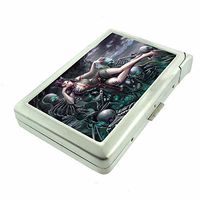 Cigarette Case with Built in Lighter Death Skull Queen S2 Smoking King Size Cigarettes Silver Metal Wallet 4" X 2.75" RFID Protection