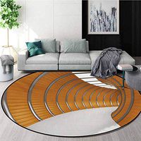RUGSMAT Modern Modern Machine Washable Round Bath Mat,Modern Illuminated Long Corridor Contemporary Geometric Structure Tunnel Picture Non-Slip Soft Floor Mat Home Decor,Diameter-35 Inch