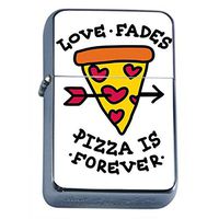 Pizza Love Flip Top Oil Lighter Em4 Smoking Cigarette Silver Case Included
