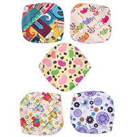 Healifty Mama Pads 7 Pcs Washable Reusable Sanitary Towel Portable Foldable Bamboo Charcoal Cloth Menstrual Pads 18x18cm (Random Color)