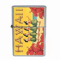 Perfection In Style Wind Proof Dual Torch Refillable Lighter Vintage Hawaiian Art Design 010