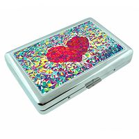 Abstract Pixel Heart Em1 Hip Silver Cigarette Case Id Holder Metal Wallet 4" X 2.75" RFID Protection