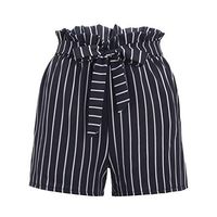 Meikosks Women's Casual Short Pants Stripe Printing Bottoms High Waist Bandage Pants Pocket Shorts Blue