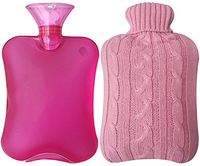Attmu Classic Rubber Transparent Hot Water Bottle with Knit Cover - 2 Fl Oz, Pink