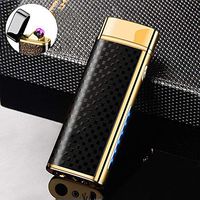 Dual Arc Lighter with Flashlight Double Arc Lighter USB Rechargeable Windproof Flameless Plasma Electronic No Gas Good for Cigar Candle Cigarette (Trellis Gold)