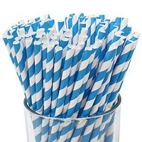 Just Artifacts 100pcs Premium Biodegradable Striped Paper Straws (Striped, Blue)