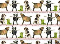 Alex Clark Country Dogs Rolled Gift Wrap Paper 4 Sheets 19.5 in x 27.5 in with 4 Gift Tags