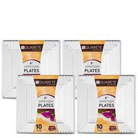 Squarete Hexagons Crystal Clear Hard Plastic Elegant Disposable 8'' inch Square Appetizer Plates 10 Plates Per Package Pack Of 4