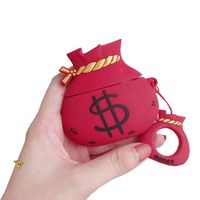 ICI-Rencontrer Creative Money Bag Pouch With Dollar Sign Design Airpods Case Cute Purse Handbags AirPods Accessories Wireless Charging Earphone Soft Silicone Shockproof Protector With Decoration Red