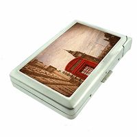 Cigarette Case with Built in Lighter Vintage London England Europe S1 Smoking King Size Cigarettes Silver Metal Wallet 4" X 2.75" RFID Protection Big Ben