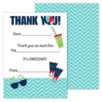 Pool Party Kids Thank You Note Card Pack - Set of 20 fill in the blank cards with envelopes