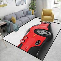 Manly ikat Area Rug Entryway, Red Super Sports Car Lifestyle Automobile Transport Modern Urban City Life Theme, Durable Rugs - Living, Dinning, Office, Rooms & Bedrrom, Hallway Carpet(4'x 6')