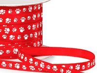 Red Paw Print Satin Ribbon Single Faced Satin 1/4"x50 yds (8 Spools) - WRAPS-SF2RE