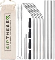 SipThese 8 pc Stainless Steel Straws With Bonus Collapsible Straw. 2 Straw Cleaning Brush, 8 Metal Straws. Stainless Steel Straws With Silicone Tips. 1 Travel Bag. Eco Friendly Reusable Straws