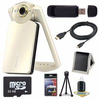 6Ave Casio EX-TR60 Self Portrait/Selfie Digital Camera (Silky White) + 32GB microSD Class 10 Memory Card + Micro HDMI Cable + SDHC Card USB Reader + Memory Card Wallet + Deluxe Starter Kit Bundle