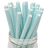 Just Artifacts 25pc Premium Biodegradable Boba and Milkshake Paper Straws (Color: Chevron Aqua)