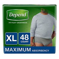 Depend FIT-Flex Incontinence Underwear for Men, Maximum Absorbency, XL, Gray, 48 Count (Packaging May Vary) (2 Pack(48 Count, XL))