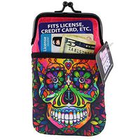 Neoprene Smoker's Cigarette Case Pouch with Front Pocket - Sugar Skull