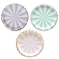 Disposable Party Paper Plates Stripe Dessert Plates 7-Inch for a Tea Party, Picnic or Birthday, Pack of 24 (7 in, Mix color (purple+blue+pink))