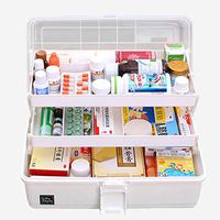 WOLFBUSH Plastic Medicine Box Oversize 3-Tier Family Emergency Kit Storage Organizer Multi-Functional Storage Box with Handle for Medicine Cosmetic, 33×18×17.5cm (White)