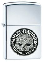 Zippo Harley Davidson Bling Skull High Polish Pocket Lighter, Chrome