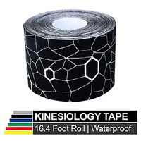 TheraBand Kinesiology Tape, Waterproof Physio Tape for Pain Relief, Muscle & Joint Support, Standard Roll with XactStretch Application Indicators, 2 Inch x 16.4 Foot Roll, Black/White