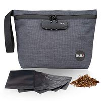 Smell Proof Bag with Lock - Odor Proof Stash Pouch - Carbon Lined Divider Pockets To Eliminate Stink - Stores Herbs, Spices, Smelly Accessories, Waterproof With Hand Strap - Grey
