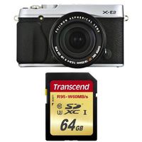 Fujifilm X-E2 16.3 MP Compact System Digital Camera with 3.0-Inch LCD and 18-55mm Lens (Silver) w/ Memory Card