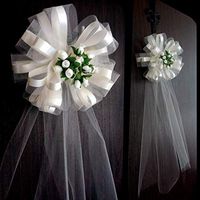 Large Ivory Assembled Wedding Pew Bows with Rosebuds and Tulle Tails - 10" Wide, Set of 6, Reception, Bridal Shower, Aisle Decoration, Anniversary, Birthday, Wedding Event, Mother's Day, Fundraiser