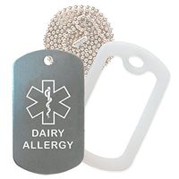 Dairy Allergy Medical Alert ID Necklace with Gray Tag, Clear Silencer, and 30'' USA Chain - 154 Color Choices