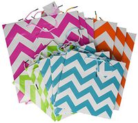 Fun Express Gift Bag Assortment - 12 Assorted Size Bright Gift Bags (chevron)