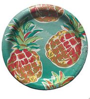 Creative Converting Tropical Pineapple Small (6-7/8”) Round Dessert Appetizer Paper Plates, 12 ct