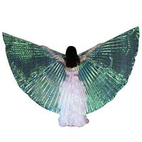 Isis Wings with Sticks Costume Cloak, 360 Degree Glowing LED Belly Dance Angel Led Wings Dancing Wings Colorful Butterfly Wings with Telescopic Stick for Children Kids (White)