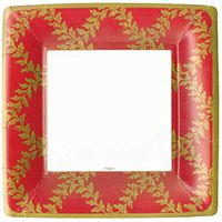 Caspari Acanthus Trellis Square Paper Dinner Plates in Red - Pack of 8