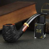 FULUSHOU Mediterranean Briar Wood Tobacco Pipe, Freestyle Carving Bend Tobacco Pipe,Dad Gift