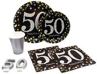 50th Birthday Pack! Disposable Paper Plates, Napkins, Cups & Candles Set for 15 (With free extras)