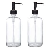 2 Pack Thick Clear Glass Pint Jar Soap Dispenser with Oil Rubbed Bronze Stainless Steel Pump, 16ounce Clear Boston Round Bottles Dispenser with Rustproof Pump for Essential Oil, Liquid Soap