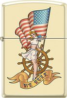 Zippo Pinup Nautical Flag Cream Matte Windproof Pocket Lighter