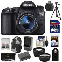 Canon EOS 70D Digital SLR Camera & EF-S 18-55mm IS STM Lens with 64GB Card + Battery & Charger + Backpack Case + 3 UV/CPL/ND8 Filters + Tripod + Telephoto & Wide-Angle Lenses + Accessory Kit