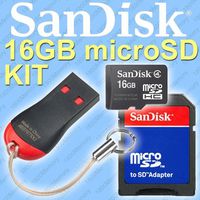 SanDisk 16GB MicroSDHC Micro SD Card with MicroSD to SD Adapter & Mobilemate Reader