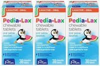 Pedia-Lax Oral Saline Laxative | Gentle & Safe Constipation Relief for Kids | Watermelon Flavor | 30 Chewable Tablets | Pack of 3