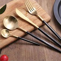 HIOFFER Flatware Set, Stainless Steel Western Tableware, 4 Piece Silverware Set, Kitchen Cutlery Tableware Dinnerware Kitchen Utensil,Dinner Knife Fork Spoon Teaspoon,Black+Gold