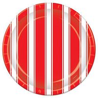 Pack of 96 Disposable Red and White Striped Circus Dinner Plates 9"