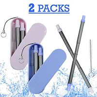 2 Pack Telescopic Reusable Portable Collapsible Stainless Steel Metal Straw Comes With 2 Key Chains, Case and Cleaning Brush Eco Friendly BPA Free Used Everywhere (Blue & Pink)