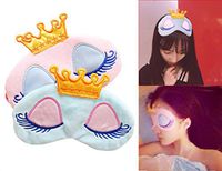 Oopsu 2 Pack Lovely Girl's Blindfold Crown Long Eyelash Cartoon Cotton Eye-Shade mask Breathable Sleeping Blindfold (Pink+Light Blue)