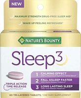 Nature's Bounty Sleep3 Tri-Layer Melatonin, with L-Theanine & Nighttime Herbal Blend, for Long Lasting Sleep for Occasional Sleeplessness* with Time Release 10mg of Melatonin, 60Count