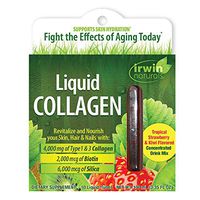 Irwin Naturals Liquid Collagen 4,000mg Hydrolyzed Type 1 & 3 Anti-Aging Support - Healthy Skin, Hair & Nails with Antioxidants, Biotin & Silica - Strawberry Kiwi Flavor - 10 Liquid-Tubes