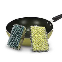 Stainless Steel Cast Iron Scrubber with Duty Scrub Sponges and Hanging Ring,Cast Iron Cleaner with Chainmail,Supply for Kitchen Grill,Cookware, Dishwasher,Cast Iron Skillet Wok Pan