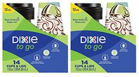Dixie To Go Disposable Paper Cups and Lids, 14 Count, 12 Ounce Coffee Cups; Designs May Vary - Pack of 2