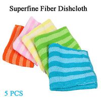 Dish Towel, 5Pcs Dish Cloth Double-Sided Striped Absorbent Dish Cleaning Towels Cleaning Microfiber Wipes, Car Wash, Dishwashing, Cleaning Cloth